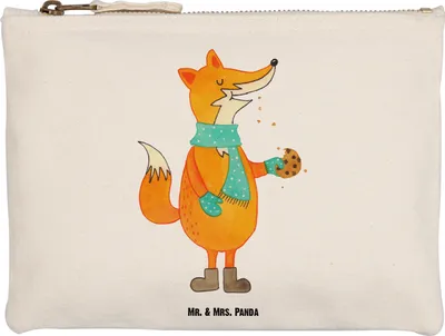 Produktbild von Mr. & Mrs. Panda Waschbeutel Fuchs Keks Größe M - Weiß - Geschenk, Pouch, Kekse, Kulturbeutel, Winter, kosmetiktäschchen, Weihnachten, Weihnachtlich, Kosmetiktasche