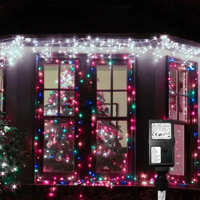 Produktbild von Ikodm Lichterketten Eisregen 200 LED Kaltweiß, 5 m Lichtervorhang, 31 V, IP44, 8 Modi mit Memory für Weihnachten