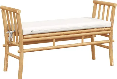 Zdjęcie produktu dla Ławka Ogrodowa Z Poduszką 110 Cm Bambusowa Lumarko!