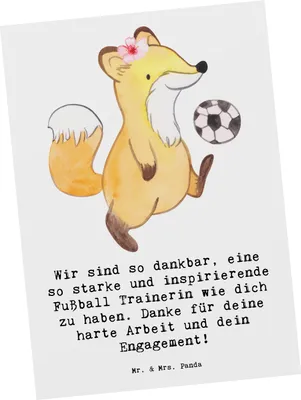 Produktbild von Mr. & Mrs. Panda Postkarte Fußball Trainerin Dankbarkeit - Weiß - Geschenk, Ansichtskarte, Würdigung, Fotokarte, Grußkarte, Sportart, Engagement, Ansichtskarten, Spiele