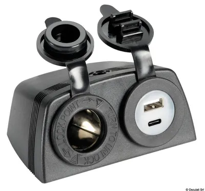 Immagine prodotto di Accendisigari + presa USB-A + USB-C con alloggiamento Osculati 14.516.14