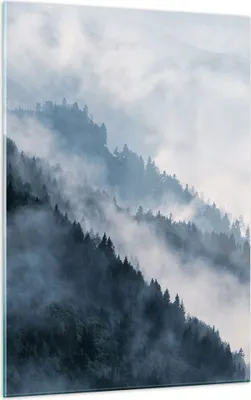 Produktbild von Bilder auf glas - Einteilig - Berge Nebel Bäume - 50x70cm - Glasbilder - Wandbilder - Bilder - zum Aufhängen bereit - Wanddekoration aus Glas - Glas Bilder - Wandbild auf Glas - GPA50x70-4429