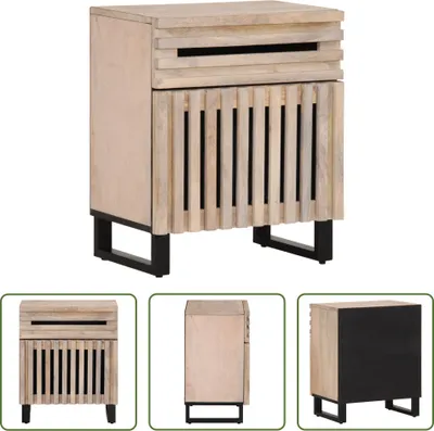 Produktbild von The Living Store Nachttisch Weiß 50x34x60 cm Massivholz Mango