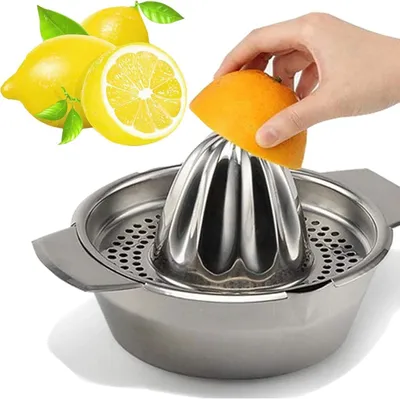 Produktbild von Zitronenpresse Zitruspresse Edelstahl 304 Manuelle mit Behälter 300ml, Ø 12,5 cm, Spülmaschinengeeignet, Profiqualität Rostfreie Saftpresse Limettenpresse Fruchtpresse