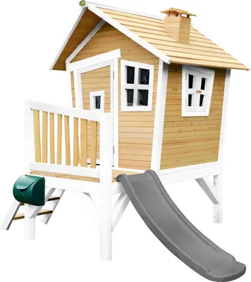 Produktbild von AXI Spielhaus Robin mit grauer Rutsche | Stelzenhaus in Braun & Weiß aus Holz für Kinder | Spielturm für den Garten