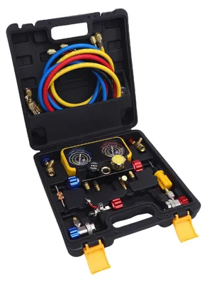 Productafbeelding van HVAC Verdeelstuk 4-Wege - Kleurcode Slangen - Vervanging voor R410A/R32/R134A/R22