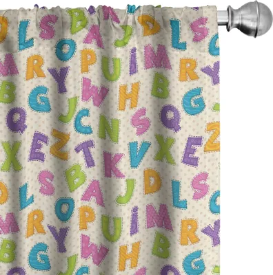 Immagine prodotto di ABAKUHAUS ABC Tende, tende, simpatiche lettere divertenti in vivaci colori caricaturali dell'alfabeto ABC su sfondo a pois, 2 pezzi 75 x 225 cm, multicolore