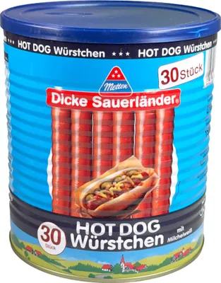 Produktbild von Metten Dicke Sauerländer Hot Dog Würstchen 30x50g Packung 2700g