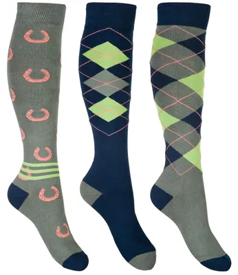 Produktbild von HKM Reitsocken Cardiff (3er Set) Navy/olivgrün 39-42