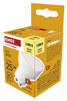 LED žárovka Basic MR16 / GU10 / 2,9 W (25 W) / 250 lm / teplá bílá