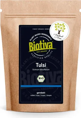 Produktbild von Biotiva Tulsi gerebelt 100g aus biologischem Anbau