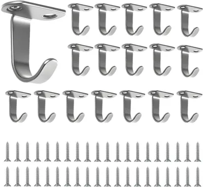 Imagen del producto de Ganchos para colgar, 20 unidades, de acero inoxidable, forma de "J", con 40 tornillos, para organizar en la entrada