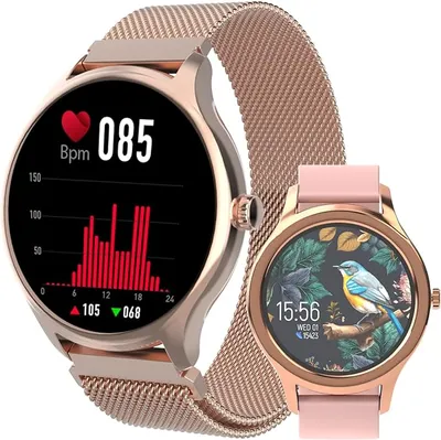 Produktbild von FOREVER Smartwatch ForeVive 3 SB-340 gold Damen Fitness, Bluetooth, Musiksteuerung, Schrittzähler, Herzfrequenzmesser, IP68, Stahl-Silikon-Mesh, 2 austauschbare Armbänder, schlankes Design, IPS-Display, personalisierbare Zifferblätter, Smartphone-kompatibel