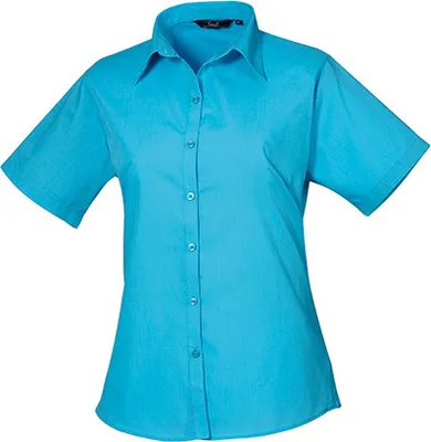 Produktbild von Premier Workwear Damen Popeline Bluse kurzarm PR302 turquoise 46 (XXL/18)