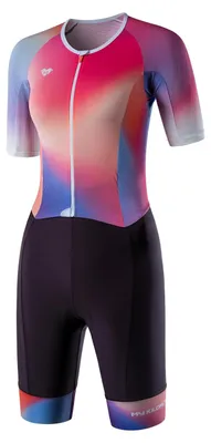 Damen-Triathlonanzug, kurze Ärmel, Reißverschluss, UPF 50+
