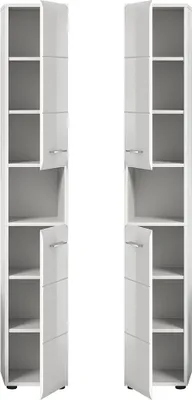 Produktbild von Badezimmer Hochschrank mit 30 cm Breite in weiß mit weiß Hochglanz, 2 Türen & 1 offenes Fach - IGGESUND-158