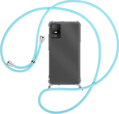 Produktbild von Handykette Backcover-Schutzhülle mit Band (Metall silberfarben) für TCL 403 (T431, 6.0'') - himmelblau