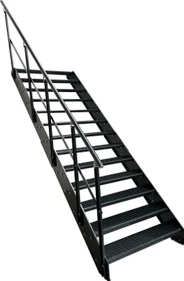 Immagine prodotto di Scala a pioli in acciaio Gradini a griglia 13 gradini Ringhiera a sinistra - zincata e verniciata a polvere color antracite - (L x A x P) 100 x 247 x 253 cm