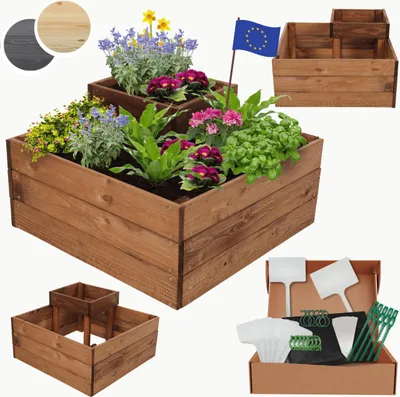 Produktbild von MODO24 Hochbeet Holz, Pflanzkasten, Massivholz, Kiefer, Kräuterbeet, Blumenkasten, Garten, Terrasse, 36x62x62 cm, Braun, ZP08