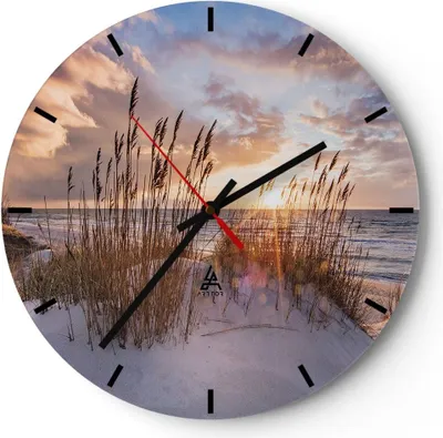 Produktbild von Wanduhr - Rund - Glasuhr - Westen auf der Strand - 40x40cm - Schleichendes Uhrwerk - Lautlos - zum Aufhängen bereit - Dekoration Modern - Wanddekoration aus Glas - C3AR40x40-4710