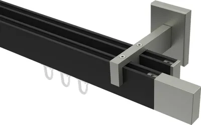 Produktbild von Interdeco Innenlaufstange / Gardinenstange mit Innenlauf Schwarz / Edelstahl-Optik, Typ Smartline Lox (Quader), 14x35 mm 2-läufig, 100 cm