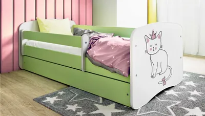 Obrázok produktu pre Detská posteľ pre mladých mačka 70x140, 80x160, 80x180 cm - kompletná súprava s matracom, zásuvkou a ochranou proti vypadnutiu
