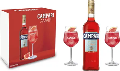Produktbild von Campari Geschenkset - Campari 0,7L (25% Vol) + 2x Gläser + Giftbox - [Enthält Sulfite]