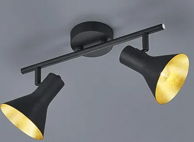 Produktbild von Deckenstrahler Retro Look aus Metall in Schwarz/ Gold 2 Spots dreh+schwenkbar