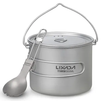 Produktbild von Lixada 750ml / 900ml / 1100ml Leichter Titantopf mit klappbarem Spork fš¹r Camping im Freien Wandern Rucksack Picknick