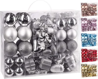 Immagine prodotto di Brubaker Set di 77 pezzi di baubles natalizi Decorazioni per l'albero di Natale argento