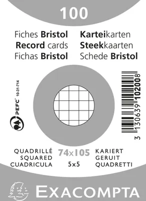 Image de Exacompta 40x 100 fiches bristol 5x5 non perforé 74x105mm Blanc 10200SE
