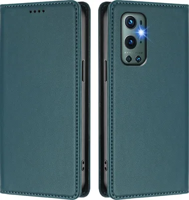 Obrázek produktu pro Kožené pouzdro pro OnePlus 9 Pro, magnetické flipové pouzdro zPolyuretankůže se stojánkem Zelená
