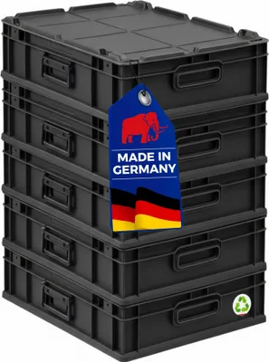 Produktbild von SuperSparSet 5x Eurobox NextGen Portable Germany | HxBxT 13,5x40x60cm | 23 Liter | Schwarz | Eurobehälter, Transportbox, Transportbehälter, Stapelbehälter