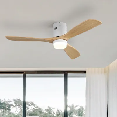 Produktbild von Sofucor Deckenventilator, DC, 132 cm, 3 Holzflügel mit Licht,  Weiß-Naturholz