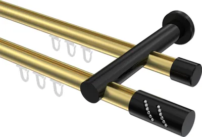 Produktbild von Interdeco Innenlaufstange / Gardinenstange mit Innenlauf Messing-Optik / Schwarz, Typ Platon Zoena (Glitzerzylinder), 20 mm Ø 2-läufig, 220 cm