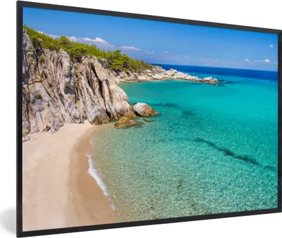 Produktbild von MuchoWow® Gerahmtes Poster Meer - Strand - Sommer 90x60 cm - Poster mit Schwarzem Bilderrahmen Wandposter Rahmen Foto Bilder - Fotorahmen - Foto-Plakat