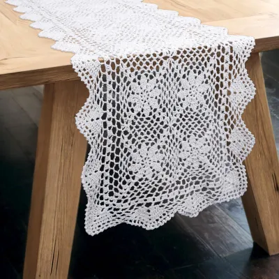Imagen del producto de Mantel tejido a ganchillo, de algodón, de 35 x 113 cm, para la mesa de comedor
