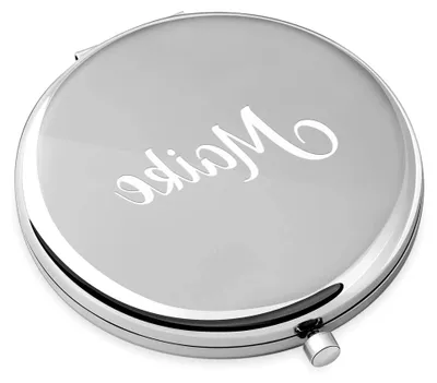 Produktbild von Kompaktspiegel mit Gravur - runder Spiegel - Doppelspiegel mit Vergrößerung - Reisespiegel für Handtaschen - Geschenke für Frauen - Silber