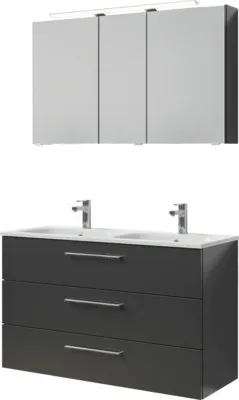 Produktbild von Badmöbel-Set Pelipal Sunline 121 BxHxT 121 x 200 x 46 cm Frontfarbe anthrazit mit Mineralguss-Doppelwaschtisch Waschtisc