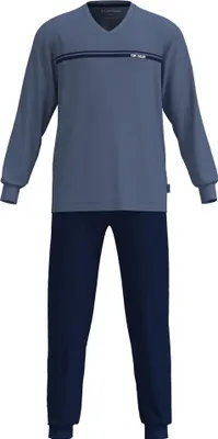 Produktbild von TOM TAILOR Herren Schlafanzug, lang - Pyjama, Bündchen, V-Ausschnitt, SIngle Jersey Blau XL