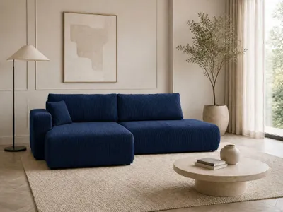 Produktbild von VENASI Ecksofa mit Schlaffunktion SOHO, Blau Cordstoff, Ottomane Links