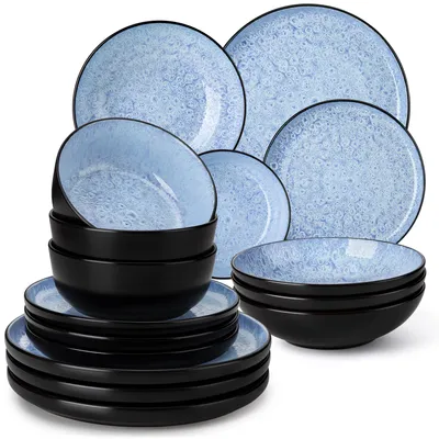 Produktbild von Vancasso Tafelservice für 4, AURA Steingut Kombiservice, 16-tlg Geschirr-Set, Spülmaschinenfest, blau