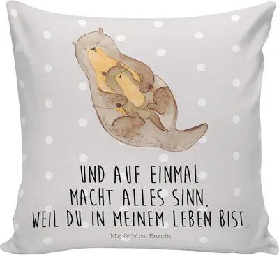 Produktbild von Mr. & Mrs. Panda Kissen 40x40 Otter Kind - Grau Pastell - Geschenk, Sofakissen, Seeotter, Kuschelkissen, Mutter, Tochter, Familie, für sofa, Polster, Mama, Baby