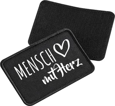 Produktbild von Huuraa Patch Mensch mit Herz Black 10 x 6,5cm Baumwolle Klettpatch für Mütze Geschenkidee
