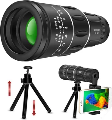 Produktbild von Monokular-Teleskop, 16 x 52 HD-Monokular mit Halterung und Stativ für Smartphone, klare BAK4-Prismenlinse, Dual-Fokus-Optik zum Wandern, Jagen, Camping, Vogelbeobachtung