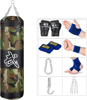 Produktbild von Ungefüllter Boxsack mit Handschuhen und Aufhängeset