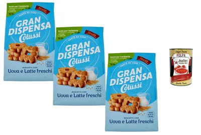 Produktbild von Italian Gourmet Hausgemachte Kekse mit Ei & frischer Milch 3 x 600 g – Knusprige Frühstückskekse ohne Palmöl + Italian Gourmet Polpa
