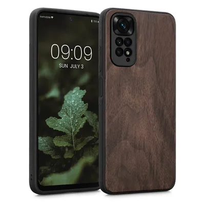 Produktbild von kwmobile Hülle kompatibel mit Xiaomi Redmi Note 11 / Note 11S Hülle - Holz Case - stoßfestes Handy Cover - TPU Handyhülle in Dunkelbraun