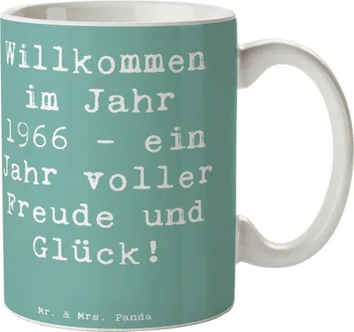 Produktbild von Mr. & Mrs. Panda Tasse Spruch 1966 Geburtstag - Meeresbrise - Geschenk, Nostalgie, Geburtstagsgeschenk, besondere Erinnerungen, Alter, Kaffeetasse, Becher, Pott