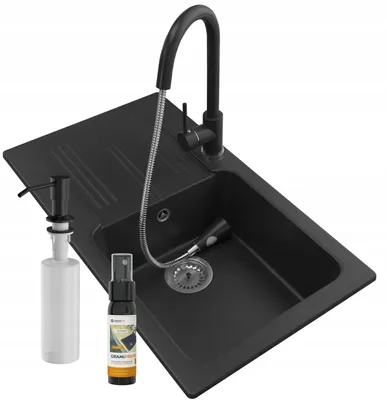 Immagine prodotto di Granitan - Lavello in granito - Lavandino 77,5x43,5 cm - Lavello cucina nero - con miscelatore - ADA
